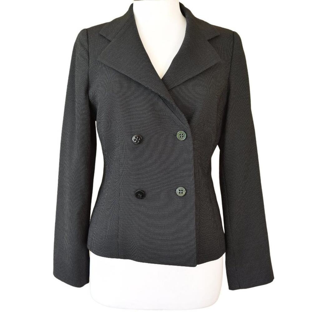 Armani Collezioni Wool Double Breasted Blazer Jacket Black Dot Sz 8 Italy